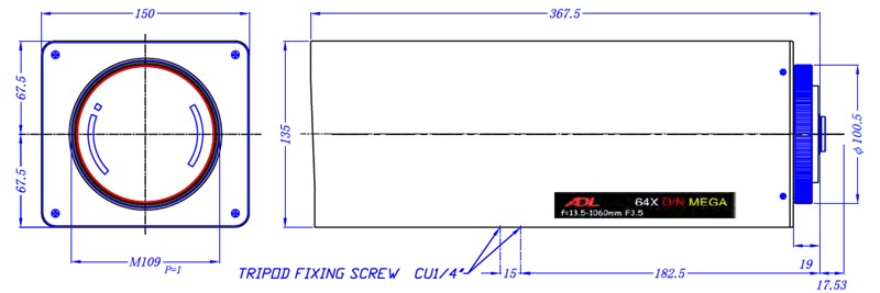 ADL16.5-1060mm長焦鏡頭尺寸